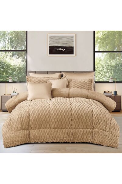 Generic Winter Rabbit Fur Double Quilt Set (6 Pieces, Multiple Colors Available)