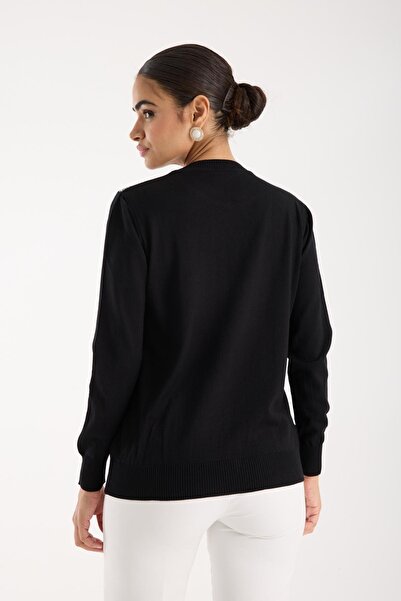 Moda Days Women's Black Crew Neck Stone Embroidered Knitwear Sweater