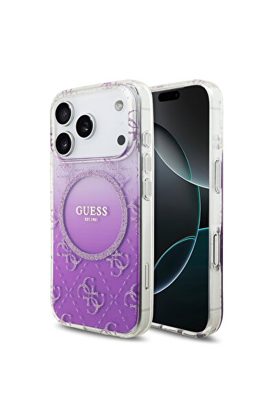 Guess كفر جوال ايفون 17 برو سيلكون بلون شفاف بنفسجي متدرج بنقش راقي. كفر ايفو...
