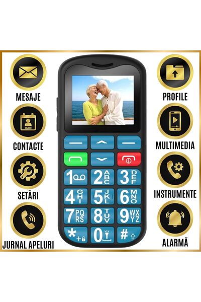 CZAY Seniors Mobile Phone with Large Keys CZAY®, Romanian Language, Strong Volume, Large LCD Screen, Color, Radio, 4G