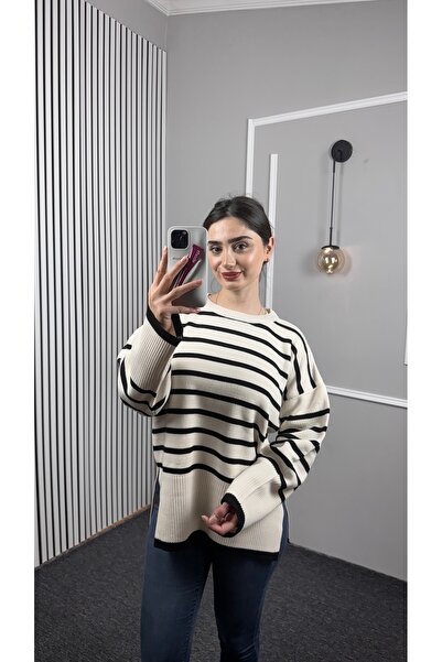 TEXXANA Zero Collar Long Sleeve Striped Knitwear