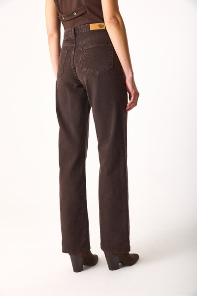 VENA Wanda Brown Colorful Denim Wide Leg Jean Pants-Brown