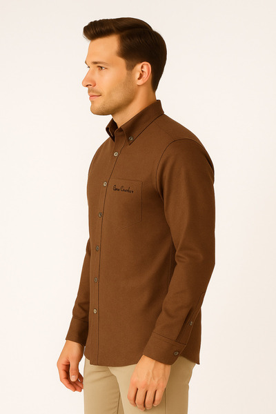 ModaPlaza Men's Classic Plain Melange Vikol Shirt