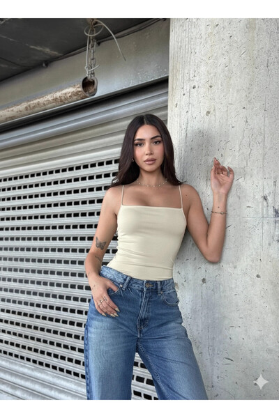 hazelin Kadın Taş İp Askılı Örme Body Bluz HZL24S-ZK11001