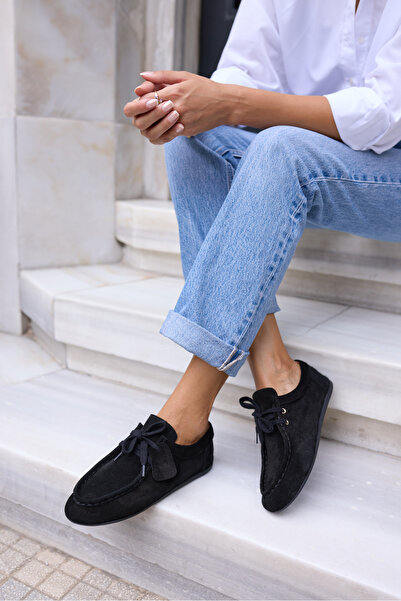 ANGELİNA JONES ПОЕТКА ЖІНКА ЧОРНА Справжня шкіра SUET LOAFER ВЗУТТЯ