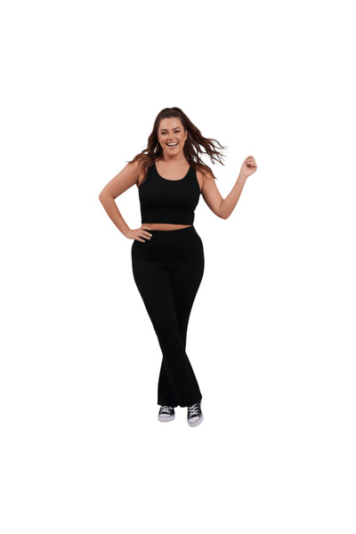 Barato Plus Size Premium Fabric Black Palazzo Leggings