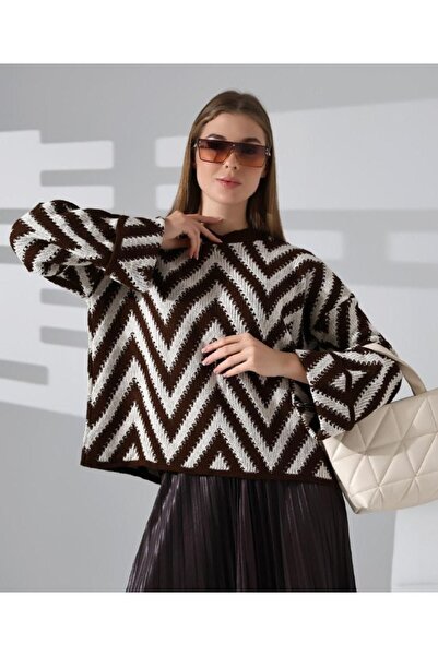JESSE STORY Women's Zigzag Striped Knitwear Sweater & Sweat Standard Size
