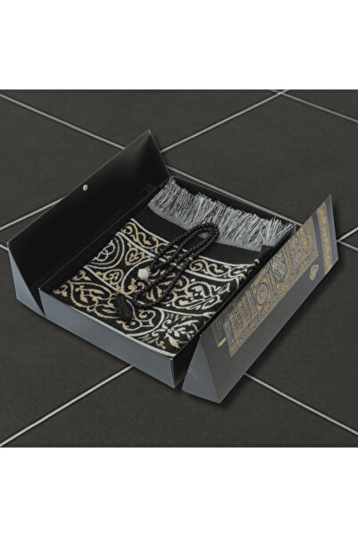 Tesbihane Zarif Kutulu Kişiye Özel Nakış İşlemeli Kabe Kapısı Motifli Tesbih Hediyeli Siyah Hediyelik Seccade