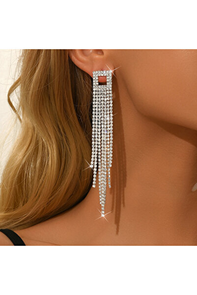 Flaner Paris Accessorize Kare Zarif Taşlı Nişan, Düğün ve Özel Günler İçin Şık Küpe