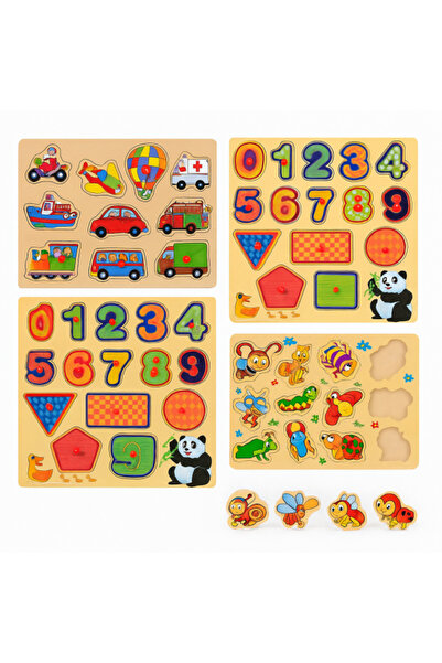 Cangaroo Set 4 puzzle-uri din lemn pentru copii 3-5 ani – Joc educativ cu num...