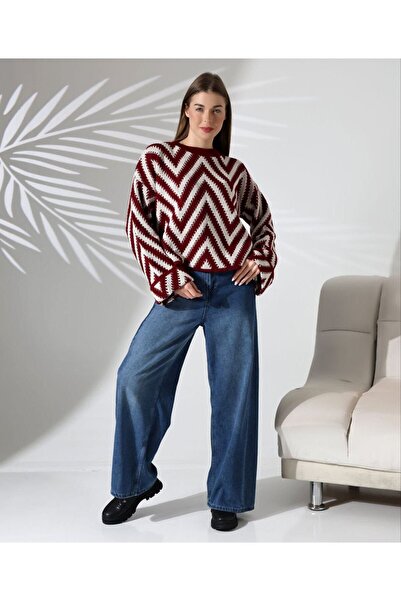 JESSE STORY Women's Zigzag Striped Knitwear Sweater & Sweat Standard Size