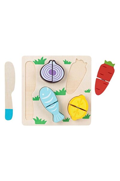 Cangaroo Set de Joaca Puzzle din Lemn cu Legume si Cutit 18x18cm, Varsta 3+