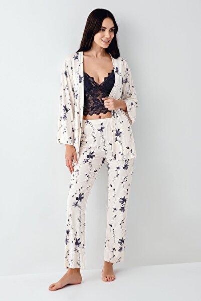 Arnetta Women's Dressing Gown Pajamas Bralet 3 Piece Set