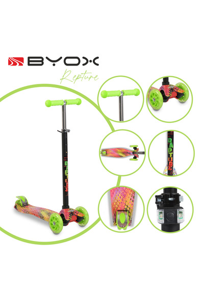 byox Trotineta copii 3-5 Ani, Rapture Verde, greutate redusa, roti cu lumini ...