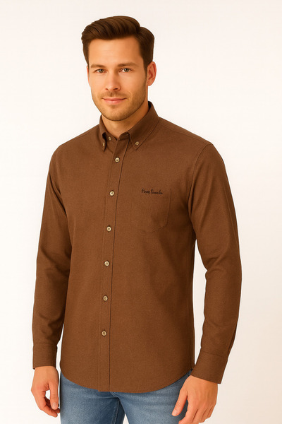 ModaPlaza Men's Classic Plain Melange Vikol Shirt