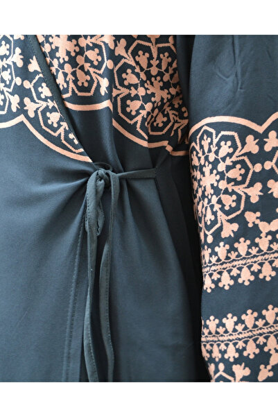 Bilenler Geometric Patterned Double Breasted Prayer Dress – Side Tie, Comfortable Fit Size 36–46