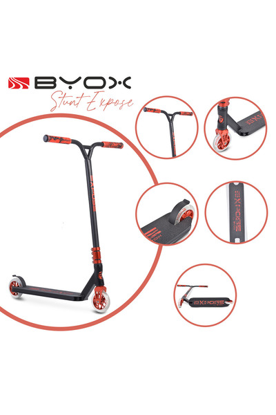 byox Trotineta copii freestyle din aluminiu Expose Negru Rosu, Rulmenti ABEC-...