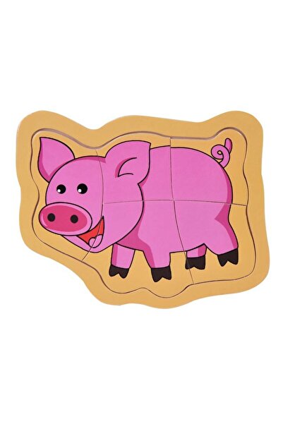 Cangaroo Puzzle din Lemn Purcel, 5 Piese, Roz, 11.5x15cm, Varsta 3+ Ani