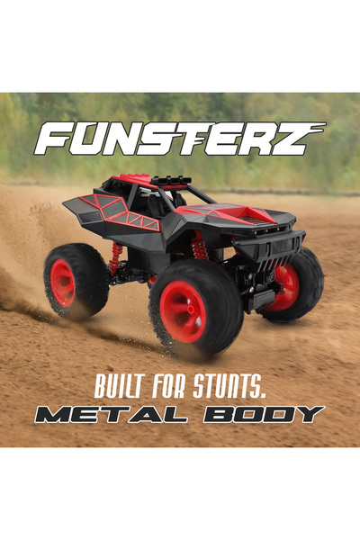 funsterz Neon Series RC Stunt Truck | 1:12 Scale Black Remote Control Car with LED Lights & Battery