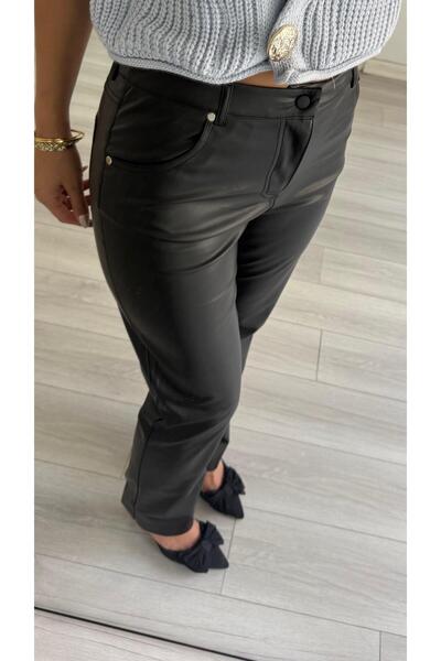 Daves Laser Cut Wide Leg Faux Leather Pants with Suede Inside