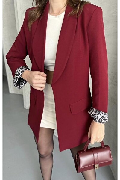 Te&Te Жіночий блейзер великого розміру з червоною підкладкою з леопардовим принтом