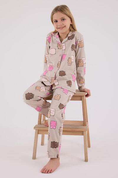 Rolypoly Kız Çocuk %100 Pamuklu Pijama Takım, Uzunkol, Düğmeli