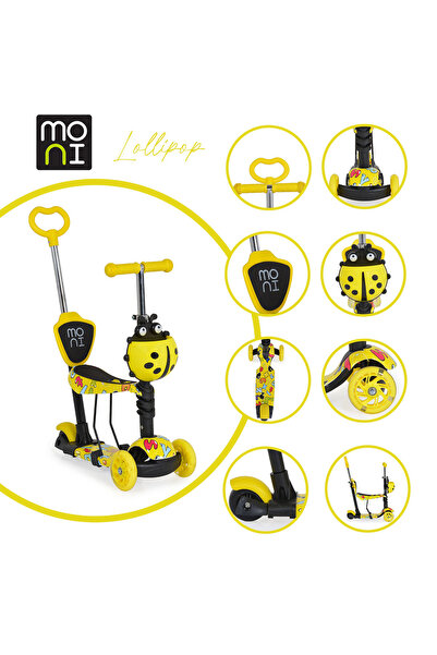 Moni Trotineta copii 3 in 1 cu sezut, transformabila cu 3 roti, Lollipop Galb...