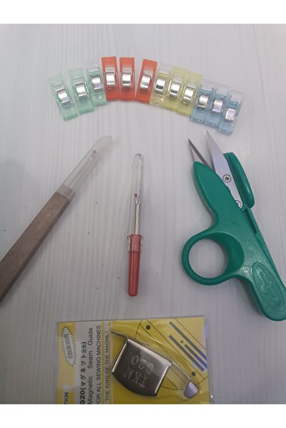 UmtTekstil Umt Dikis Seti 12 mandal Çıt Çıt Makası Tahta İp Sökücü Plastik İp...