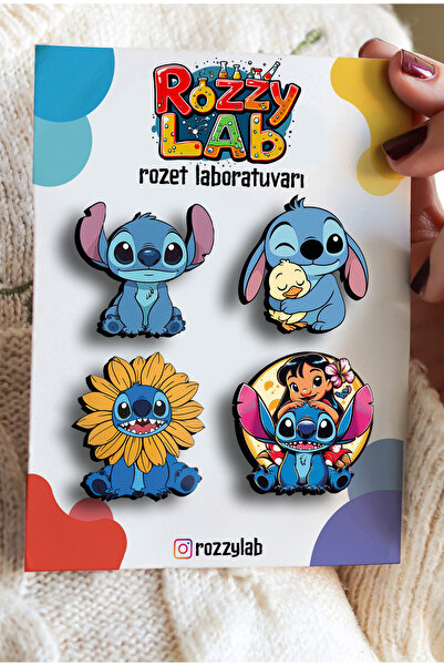 Rozzy Lab Stich & Lilo - 4lü Rozet set - Broş - Pin - Yaka Çanta Aksesuar