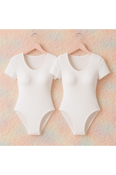 ROZELT Women's White Cotton Short Sleeve 2-Piece Snap-On Bodysuit