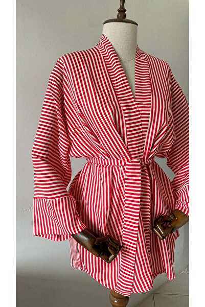 Glowear Atelier Red Striped Belted Kimono
