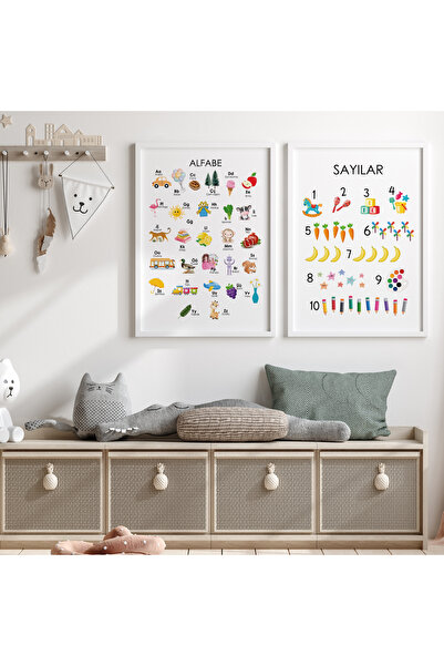 Educational Tables - Alphabet and Numbers - Natural Wooden Framed, Baby and Kids Room Table Set
