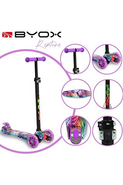 byox Children's scooter 3-5 years old, Rapture Purple, light weight, wheels with lights and adjustable handlebars