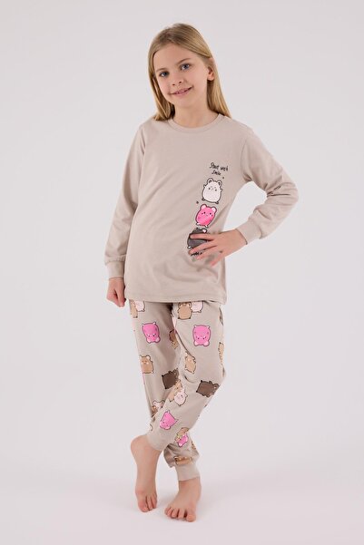 Rolypoly Kız Çocuk %100 Pamuklu Pijama Takım, Uzunkollu, Dar Paça