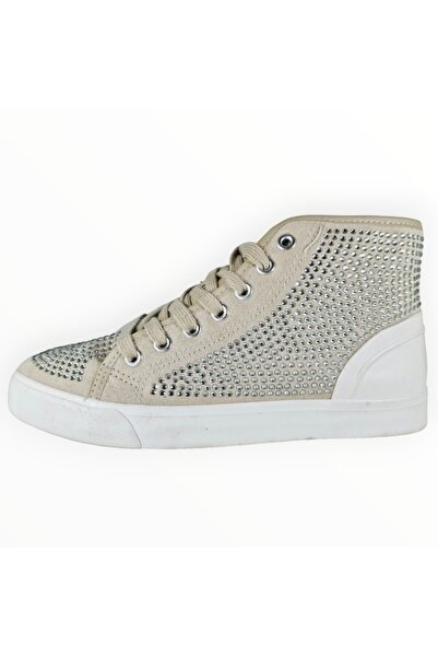 JustFab Hi-Top Women's Shoes Just Fab Suedette Beige with Crystal Applicates Size 36.5 EU