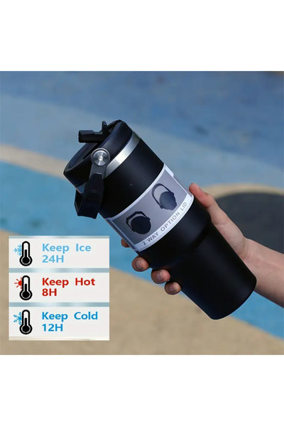 LRS STORE قارورة حرارية من الفولاذ المقاوم للصدأ سعة 890 مل (30 أونصة) مع شفا...