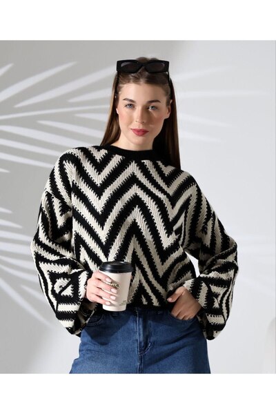 JESSE STORY Women's Zigzag Striped Knitwear Sweater & Sweat Standard Size