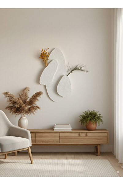 Aslan İskandinav 3 boyutlu beton görünümlü duvar dekoru/bohem 2'li duvar vazo...