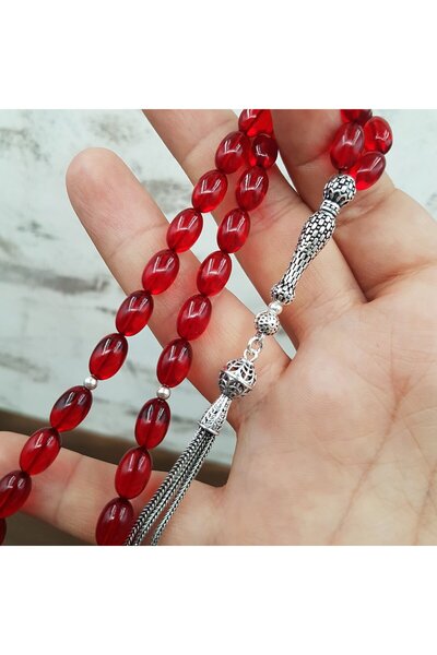 Kehribar Diyarı Gümüş İmame Tasarım Kırmızı Ateş Kehribar Tesbih