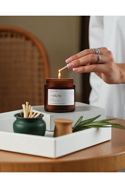 Simona Home Vanilya Kokulu Mum El Yapımı Aromaterapi Soya Wax, 100ml Amber Ka...