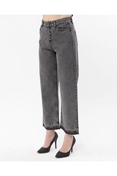 SHEVEGA Shevaga Women's Smoked 5 Button Detachable Flare Leg Loose Fit Denim Pants