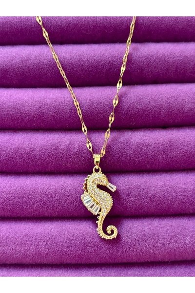 ACQUA BELLA 925 Ayar Gold Zirkon Taşlı Deniz Atı Kolye – Zarif Seahorse Tasarım, Özel Hediye Kutulu