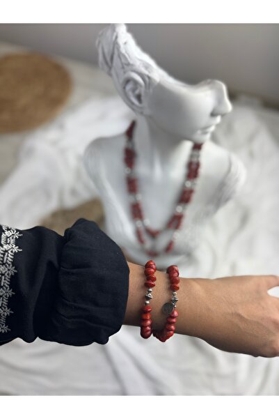 SEDEF TAKI Mercan boncuklu uzun kolye ve bileklik takım