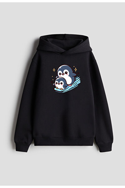 MODA Penguin Štampano Djevojčice Dječaci Crna Sa kapuljačom Dukserica sa kapu...