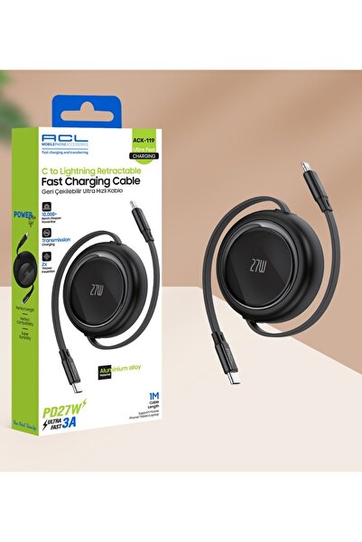 ACL ACK-119 - 1 metre Uzunluğunda PD 27W 3A Geri Çekilebilir Ultra Hızlı Şarj Kablosu