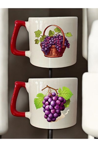 lili hediyelik طقم من كوبين للقهوة مطبوع عليه تصميم العنب - أكواب سيراميك للش...