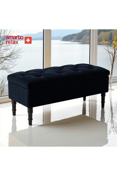 Smarto relax Saanen Kapitone Puf - Babyface Polyester Sandıklı Ahşap Ayaklı 1...