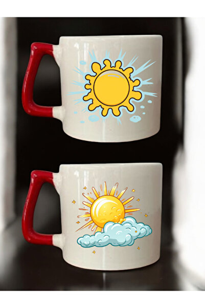 lili hediyelik طقم من كوبين للقهوة مطبوع عليه رسم شمس، أكواب سيراميك - أكواب ...