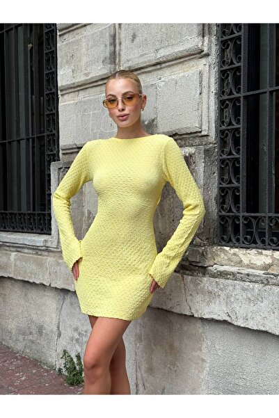 Le Savu Sevunera Backless Yellow Long Sleeve Dress