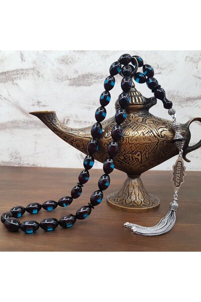 Kehribar Diyarı Kişiye Özel Mavi Sürmeli Arpa Ateş Kehribar Tesbih